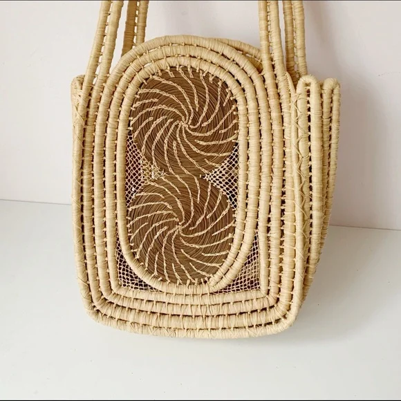 Handcrafted Floral Embroidered Rattan Tote - Picture 4 of 8